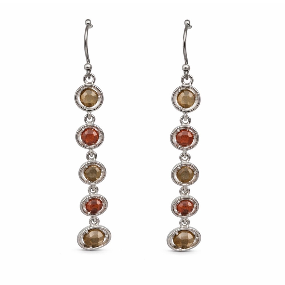 Long Multi-tone Metallic Sphere Drop Pierced Earrings